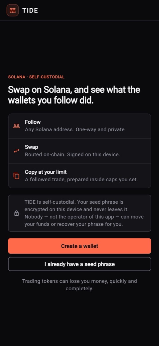 TIDE welcome screen on a phone